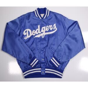Los Angeles Dodgers Vintage 80s Felco Satin Bomber Jacket Blue Made in USA Large